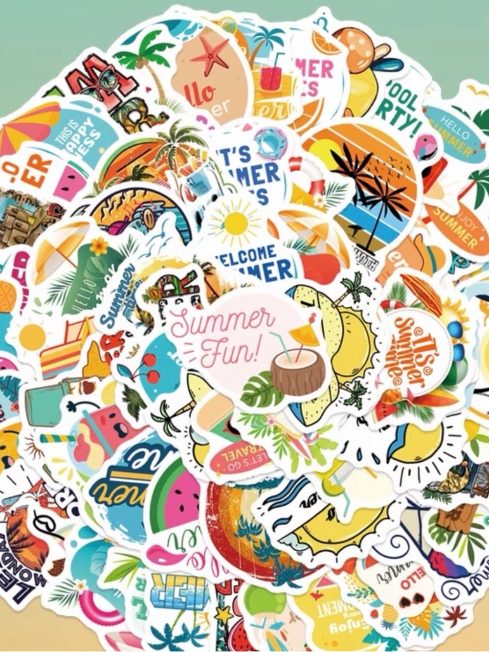 (63) Summer Fun Assorted Tropical Party Stickers - Multicolor